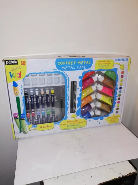 Pebeo Kid Coffret Peinture  12   Gouache + 12 Pastels + Boite Metal Neuf