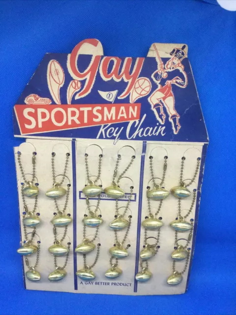 Vintage 1950's Gay Sportsman 24K Gold Plated Football Key Chain Display