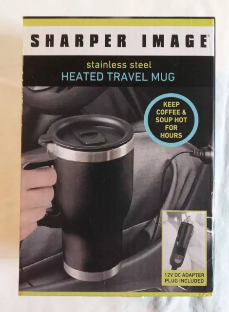 Sharper Image Stainless Steel Heated Travel Mug W/ Charger - New Sealed - Black