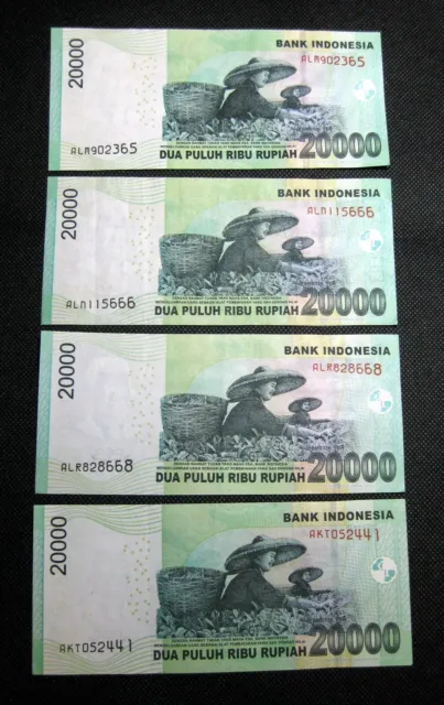 4x 2016 Bank Indonesia 20000 Dua Puluh Ribu Rupiah Used Bank Notes (A Series)