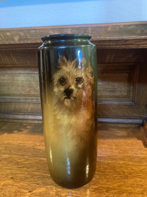 VINTAGE ~ WELLER Art Pottery Vase - Wild Rose Green Matte 2 handles - 6