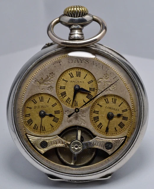 Montre Gousset Vintage Revue G.T En Argent Massif (Suisse, ~1900) - Mouvement Mécanique Manuel, Niellé