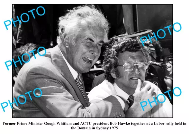 OLD 8x6 PHOTO PRIME MINISTER GOUGH WHITLAM & BOB HAWKE SYDNEY c1975