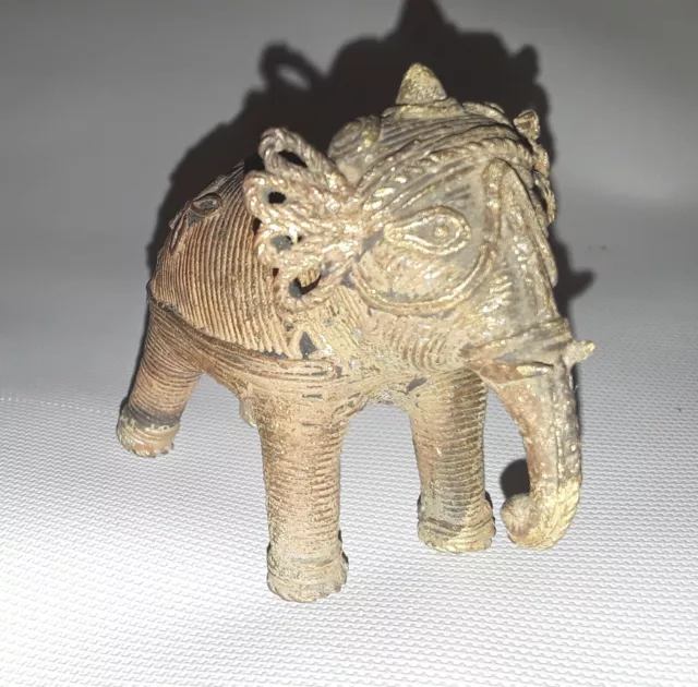Antique Miniature Small Gold Brass Elephant Made in India Sand Cast 3