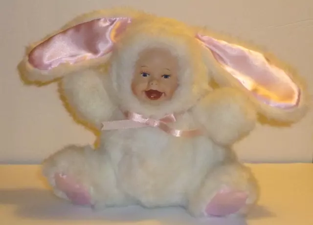 Bunny rabbit baby doll costume Porcelain face stuffed animal toy 9"