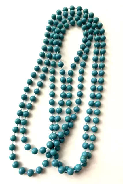 COLLIER VINTAGE en plastique BLEU perle très fine 3mm 118cm à enfiler