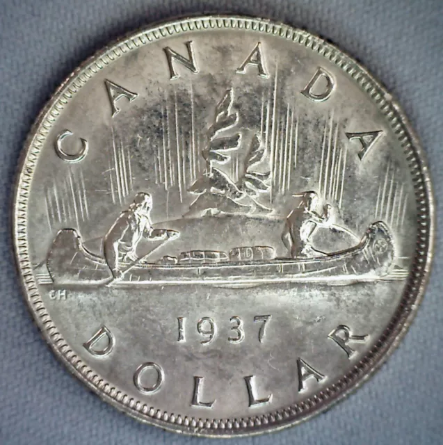 1937 Canada BU Silver Dollar Coin Canoe Voyager George VI Ruler Canadian $1