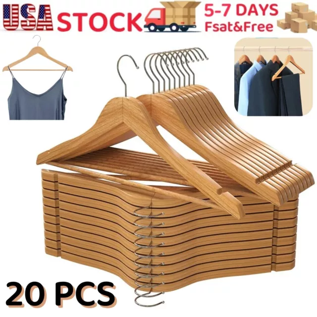 20 Pack Wooden Hangers Suit Hangers Premium Natural Finish Cloth Coat Hangers US