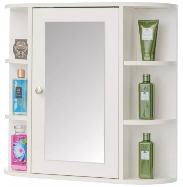 White Wall Mounted Bathroom Storage Cabinet Organizer, Mirrored Vanity Medicine