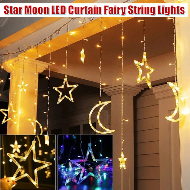 STAR MOON FAIRY Lights LED Curtain String Light Ramadan Eid Wedding ...