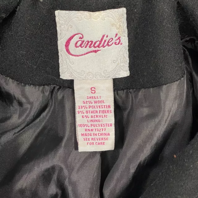 CANDIE'S FRILL COLLAR Wool Trench Coat Size Small Black Belted Button ...