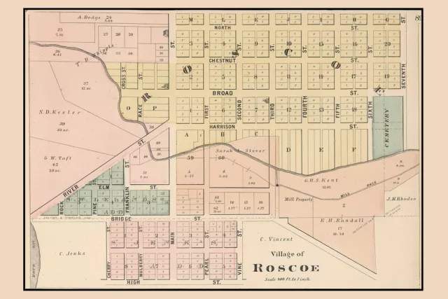 1886 Map of Roscoe Winnebago County Illinois