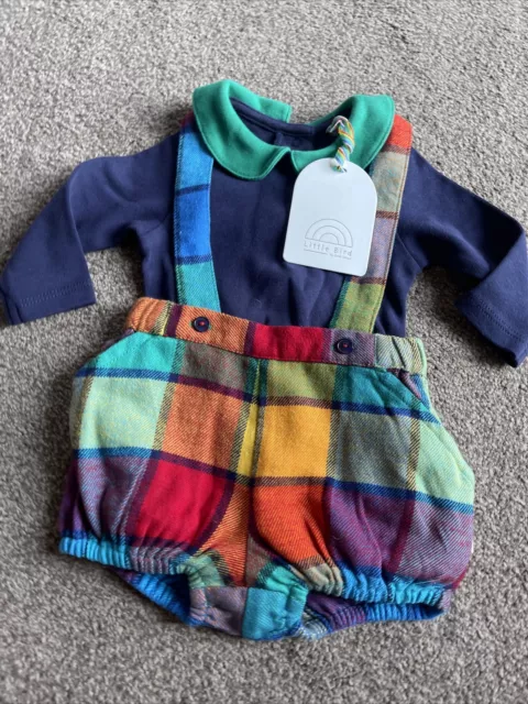 Little Bird By Jools Oliver Rainbow Checked Baby Dungarees Outfit Newborn