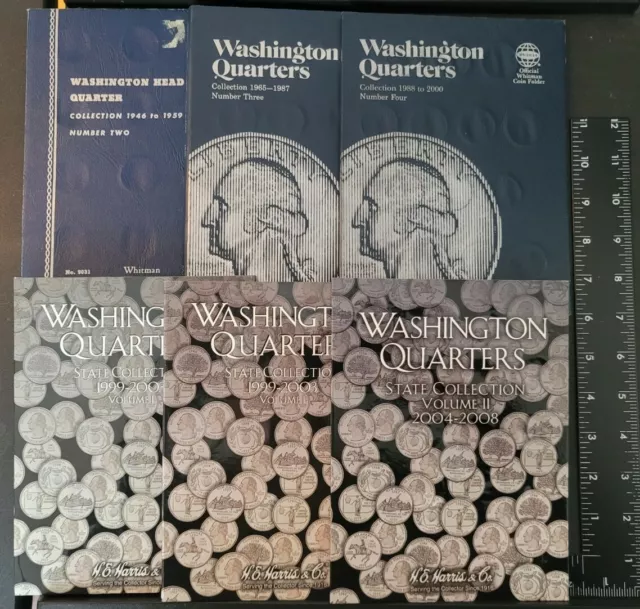 LOT of 6 Washington Quarter Used Albums HE Harris & Whitman