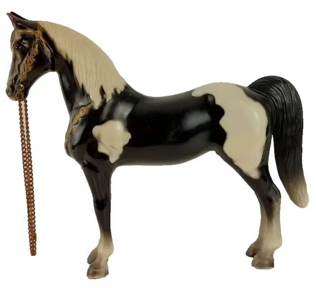 Vintage 1956-1976 Breyer #45 Western Pony Matte Black Tobiano with Chain Reins