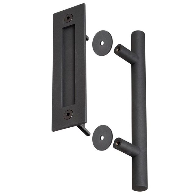 4x 12" Matte Black Sliding Barn Door Pull Flush Handle Hardware Set Cast Iron 3