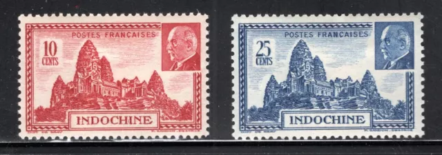 French Indo-China Stamp Scott #209-209A, Angor Wat & Petain, MLH, SCV$1.60