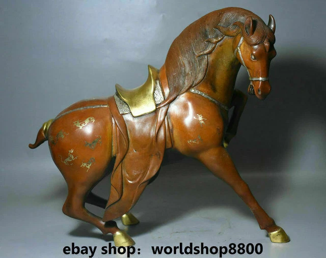 12.8" Old China Red Copper Silver Feng Shui Tang Horse Steed Success Sculpture