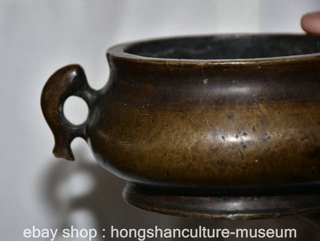 6.4" Marked Old Chinese Bronze Dynasty 2 Ear incense burner Censer Pot 2