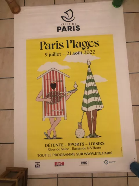 Rare Affiche Publicitaire Abribus Paris Plages 2022