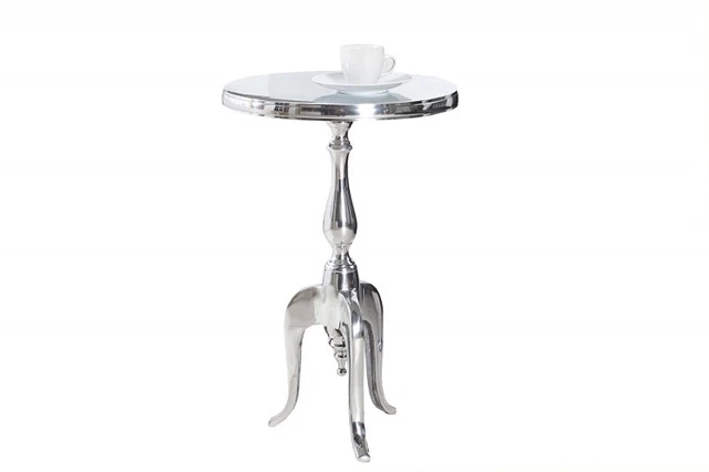Mesita Baja Mesa Auxiliar Aspecto Antiguo Barroco Repro Redondo Plata 55cm Nuevo