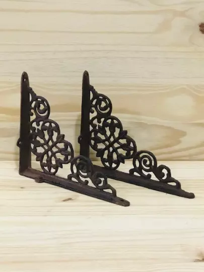 8 Cast Iron Shelf Brackets New Old Style Rustic 7.5" x 6.25" Corbels Book Wall 3