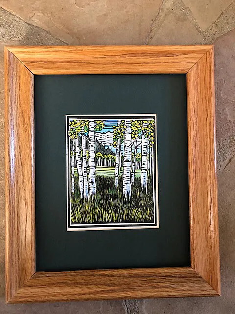Molly Hashimoto Aspens in Springtime,  Oak Wood Framed matted print 8 x 10