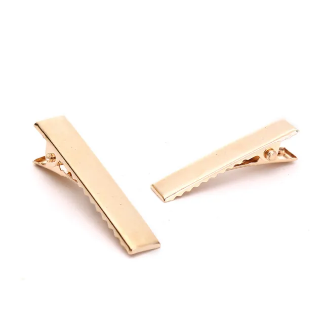 100X KC Gold Metal Alligator Hair Clips Pins Flat Top with Teeth for DIY Hair-wf