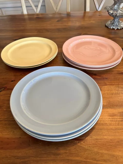 TaylorSmithTaylor LuRay Pastel DINNER PLATES 9” Set Of3 Blue, 3 Pink, 2 Yellow
