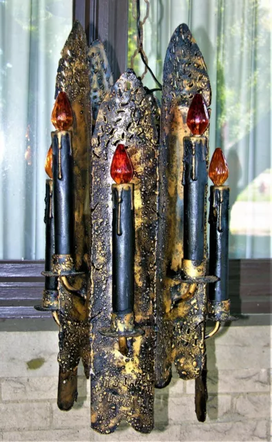 Mid Century Sculptural Cast Brutalist Pendant Chandeliers After Tom Green