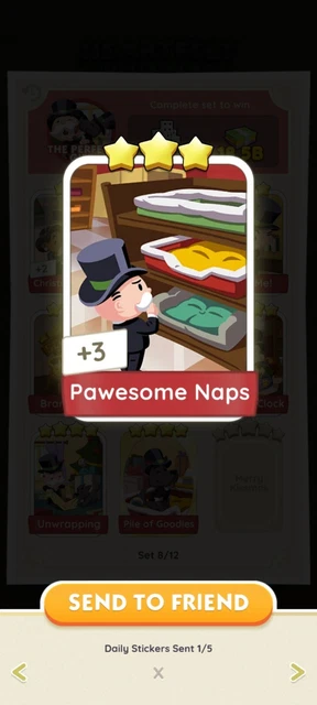 Pawesome Naps Monopoly Go 3 Star Rare Sticker
