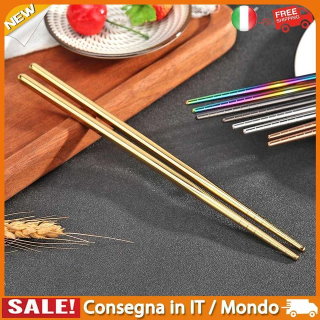IT 1 Pair Stainless Steel Chopsticks Tableware Non-slip Food Sticks (Gold)