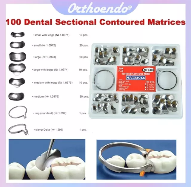 TOP Dental Sectional Contoured Metal Matrices Wedges Matrix Bands Kit Ring Delta