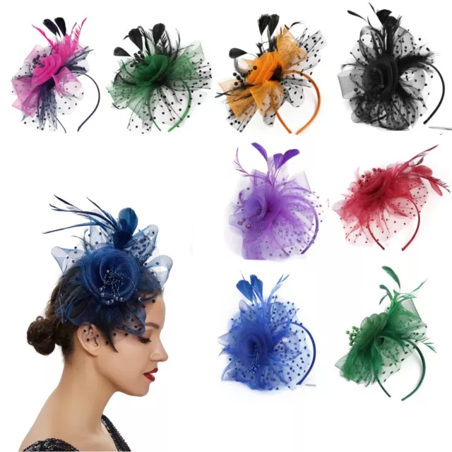 Flower Feather Fascinator Headband Wedding Hairband Ladies Day Royal Ascot Race