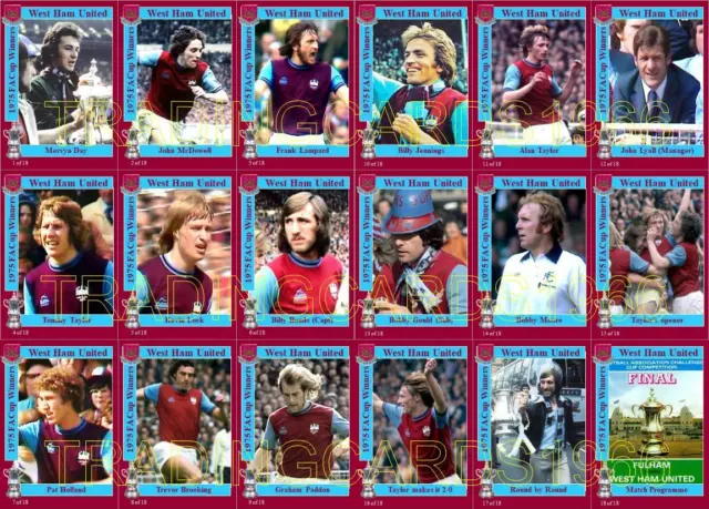 West Ham United 1975 FA Cup winners football trading cards