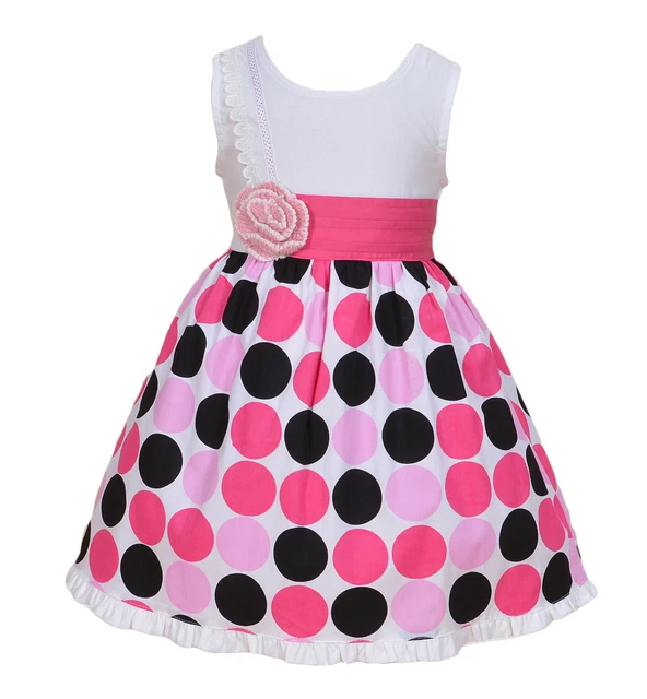 Ragazze Cotone Abito IN Rosa Pois Rosa Anguria 18 24 Mesi 2 3 4 5 6 Anni