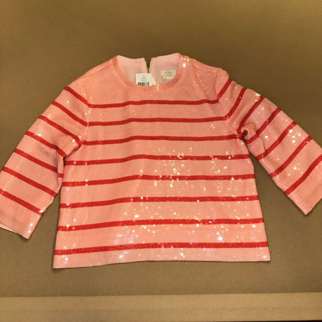 NWT ($428) KATE SPADE New York ‘Live Colorfully’ Pink Stripe Sequin Top Sz 6