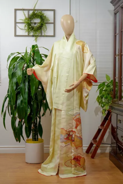 Dear Vanilla Japanese Silk Kimono Women's Robe Gown Authentic Japan Vintage Mint