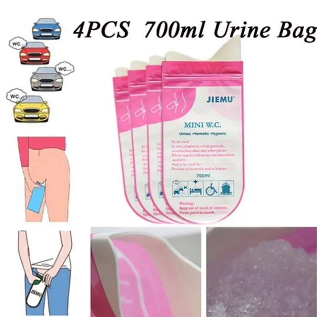 4x Pink Disposable 700CC Urine Storage Bag Emergency Toilet Travel For Unis*wf_w