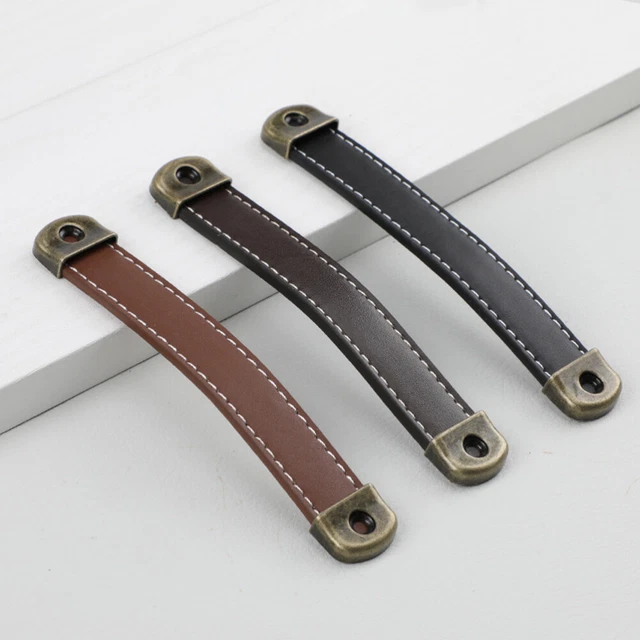 6 Pcs Leather Wardrobe Pulls Cupboard Dressers Closet Leather Drawer Handles 3