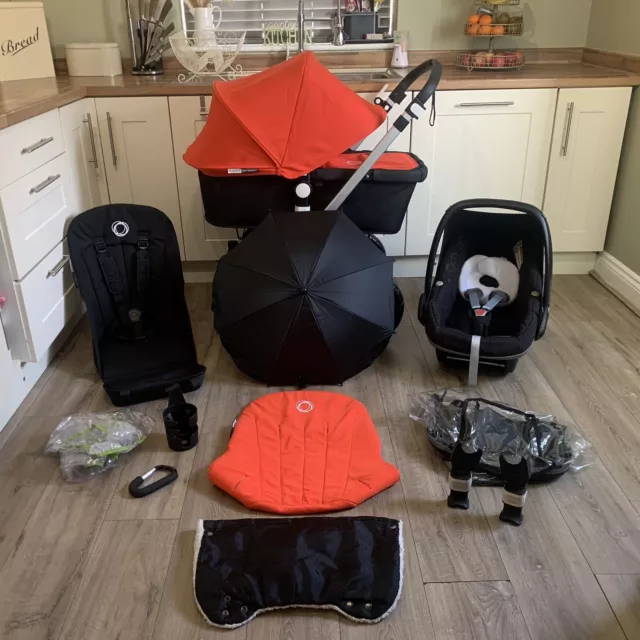 Bugaboo Cameleon 3 Black & Orange Travel System Pram Set + Maxi Cosi Car Seat