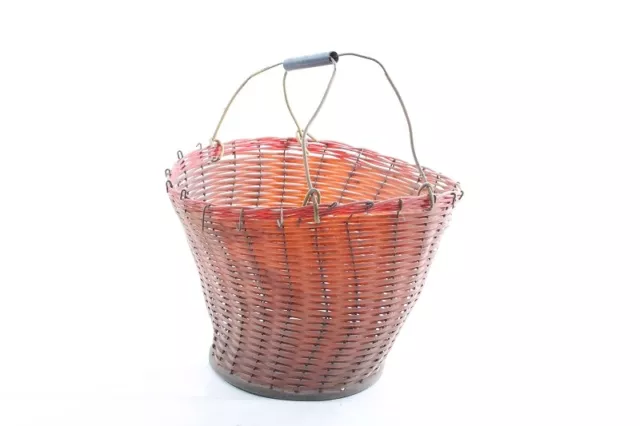 Bonito Antiguo Cesta Antiguo Vintage Decoración Cesto de Asa Cubretiesto