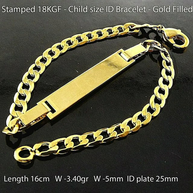 ID Bracelet Real 18k Yellow Gold Filled Kids Children Identification Bangle 16cm