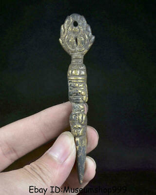 3.6" Old Tibet Buddhism Bronze Gilt Phurba Dagger Holder Faqi Pendant Amulet A1