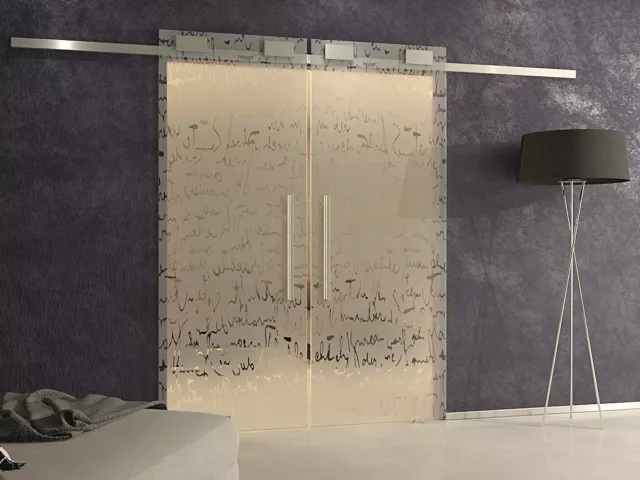 PORTA SCORREVOLE VETRO temperato esterno muro doppia binario softclose  decorata EUR 920,00 - PicClick FR