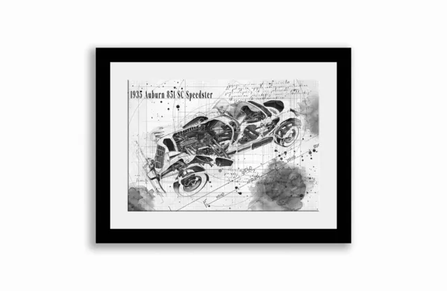 Line Tech Drawing 1935 Auburn 851 SC Speedster  Cutaway Art Poster Print 3