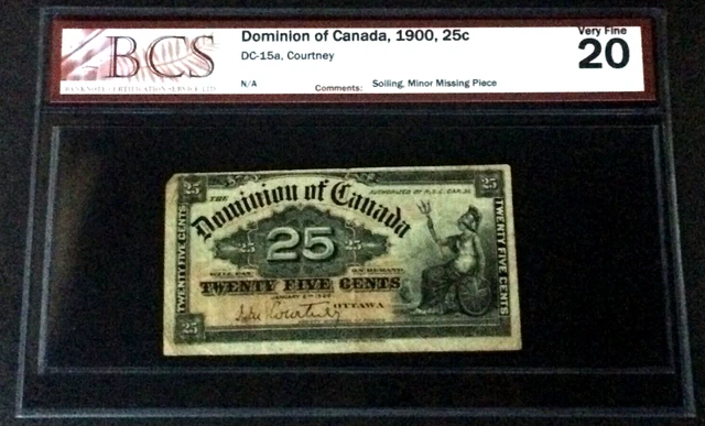 1900 Dominion Of Canada 25 Cents Banknote Graded Bcs Vf-20 (Courtney)