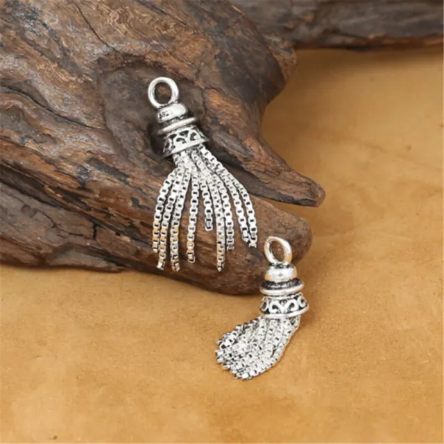 925 Sterling Silver Box Chain Tassel Charm Pendant for Bracelet Necklace 3