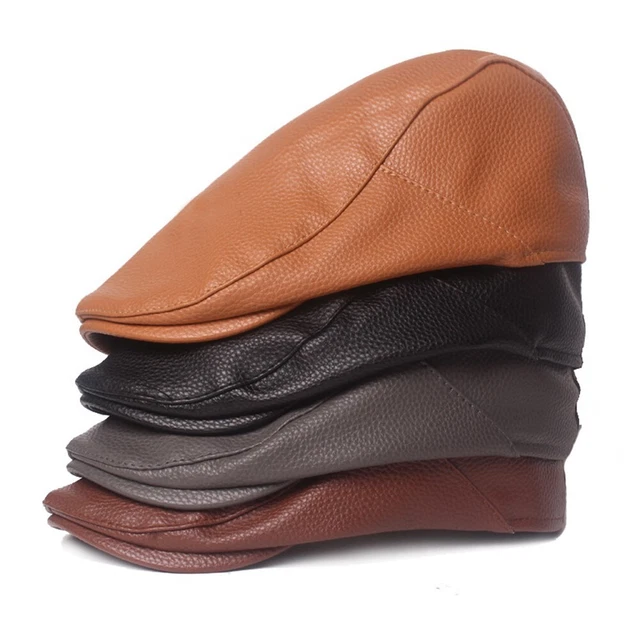 Stylish and Men's Tweed Baker Boy Hat Newsboy Beret Ivy Hat in Faux Leather