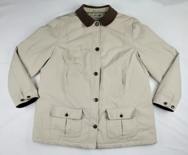 LL Bean Womens Canvas Corduroy Collar Button Up Quiltee Lined Jacket Size 1X